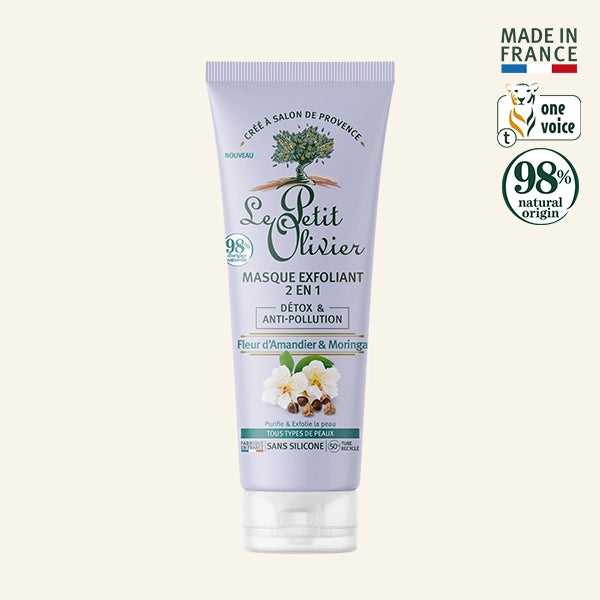 Máscarilla y Exfoliante Rostro Detox & Anticontaminación Flor de Almendro y Moringa 75ml - Le Petit Olivier-Belleza Natural-Mercado Silvestre