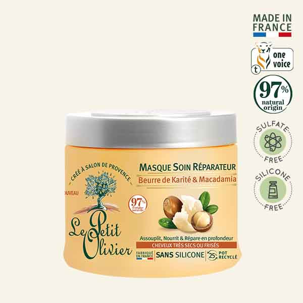 Máscara Nutritiva Manteca Karité & Macadamia Cabello Rizado o Seco Sin Silicona 330ml - Le Petit Olivier-Belleza Natural-Mercado Silvestre