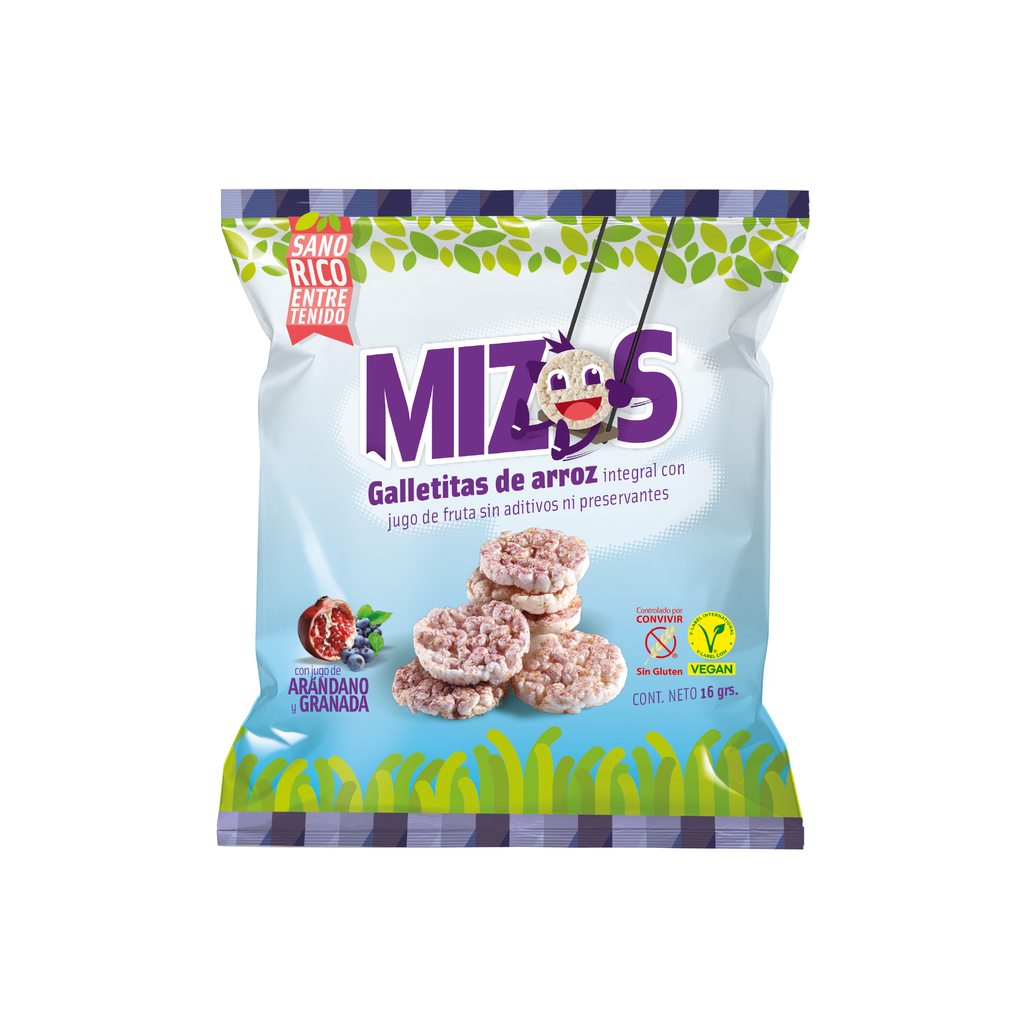 Galletitas de Arroz Integral Arándano 16gr -Sin Gluten - Mizos
