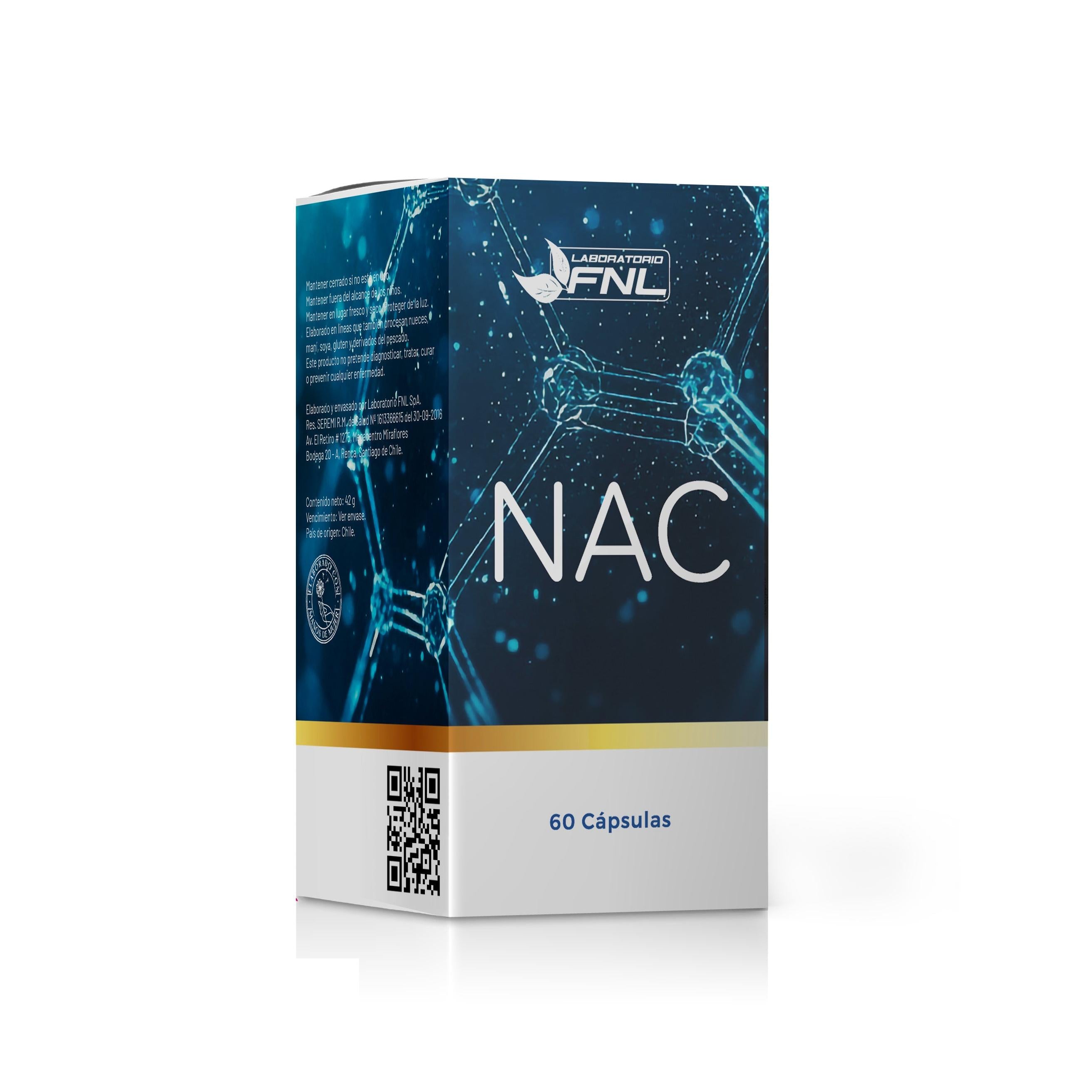 NAC N-Acetilcisteína 600mg 60 Cápsulas (2 meses) - Precursor del Glutatión, Antioxidante y Detox Hepático - FNL