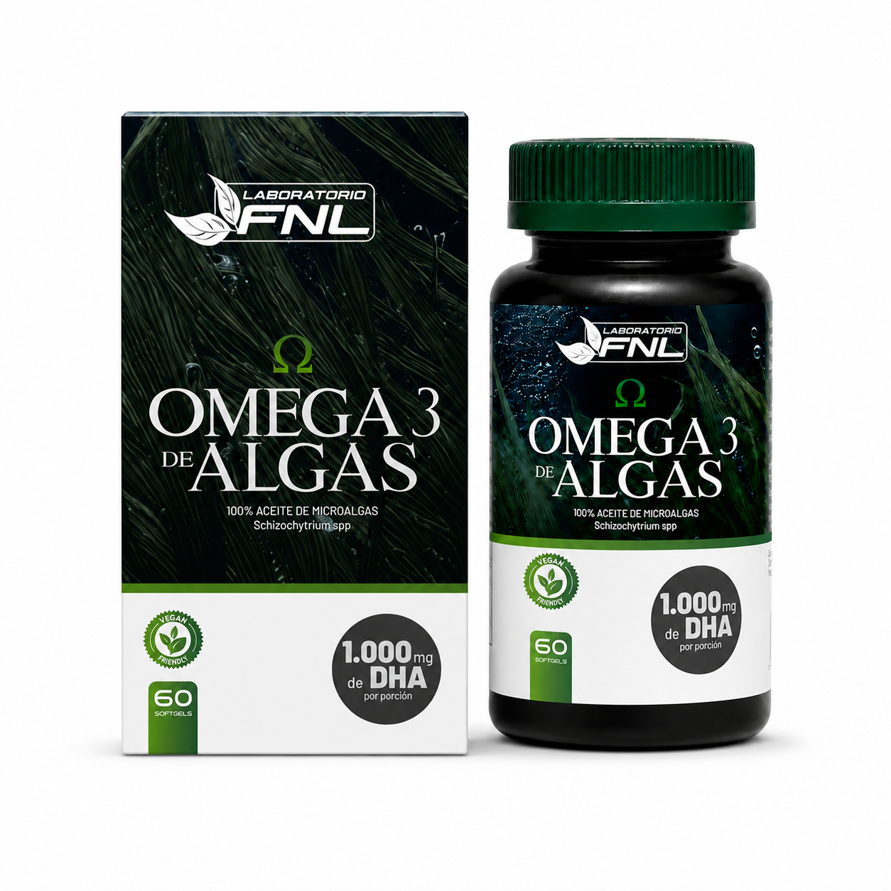 Omega 3 de Algas Vegano 1000mg DHA 60 Cápsulas Blandas (1 mes) - FNL