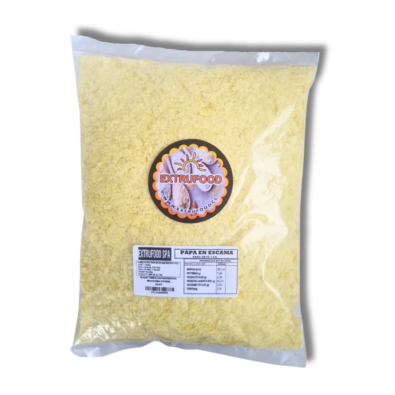 Papa en Escamas Deshidratada 1kg – Sin Gluten (Puré Instantáneo) – Extrufood