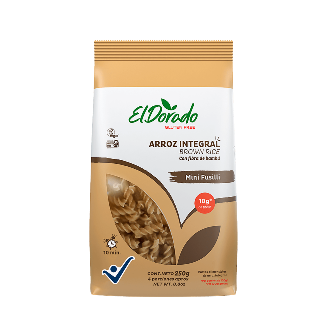 Mini Fusilli de Arroz Integral Sin Gluten 250gr - El Dorado