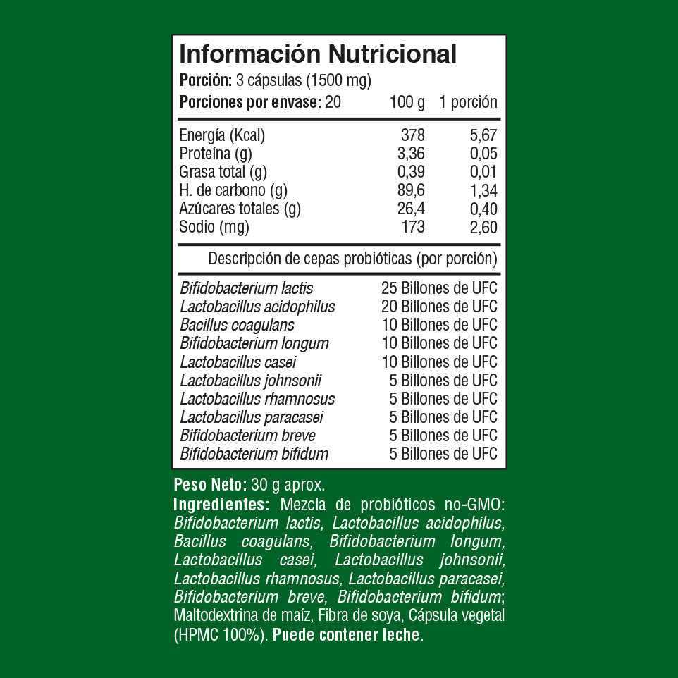 Probiótico 100 Billones 60 Cápsulas Vegetales - 10 Cepas Probióticas - Fuente Vital
