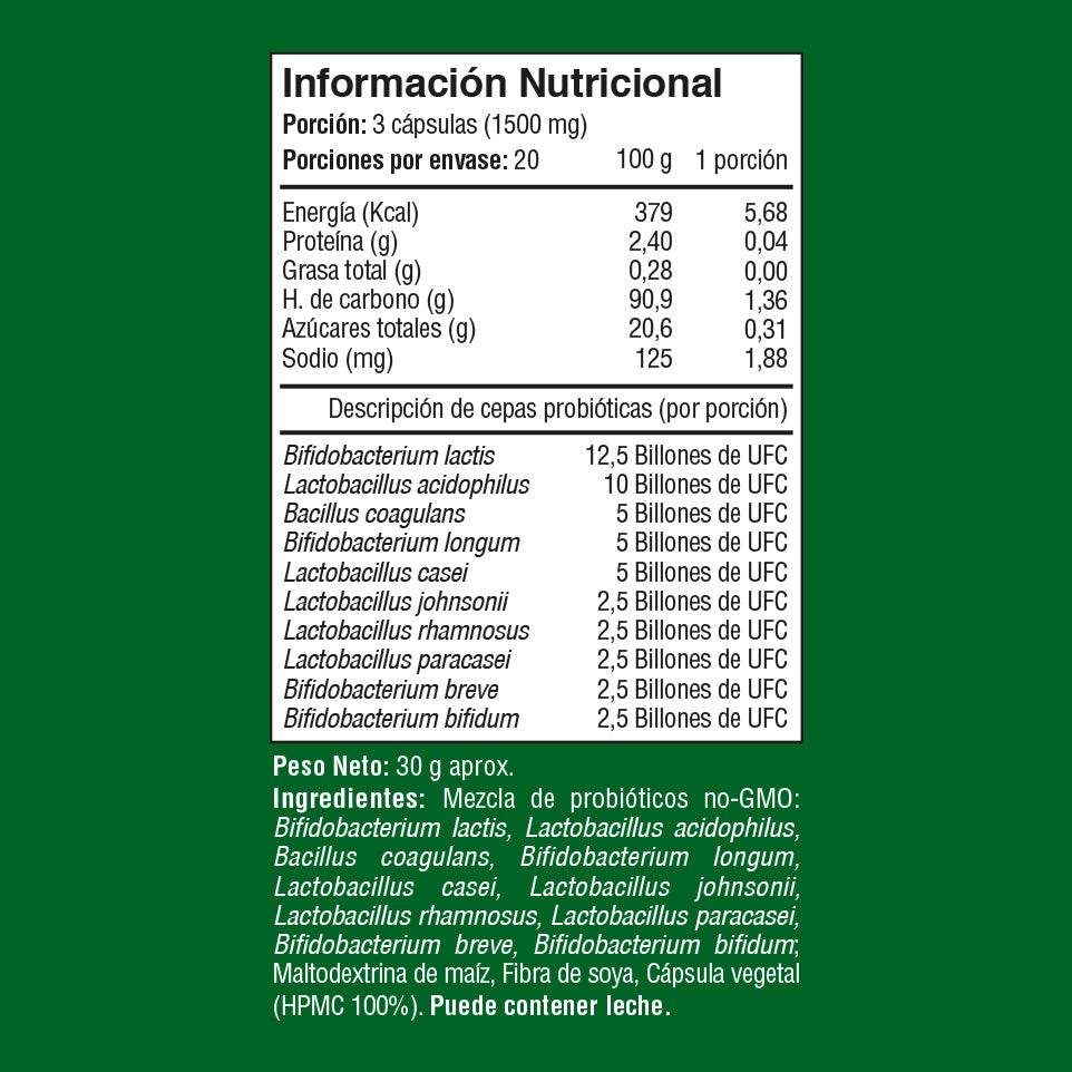 Probiótico Micropulverizado 500mg - 50 Billones - 60 Cápsulas Vegetales - Fuente Vital