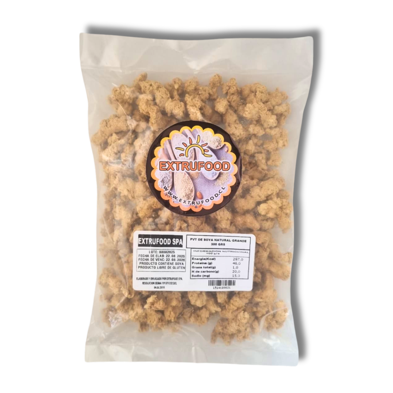 Proteína Vegetal de Soya Grande 300gr (Carne de Soya) - Sin Gluten - Extrufood
