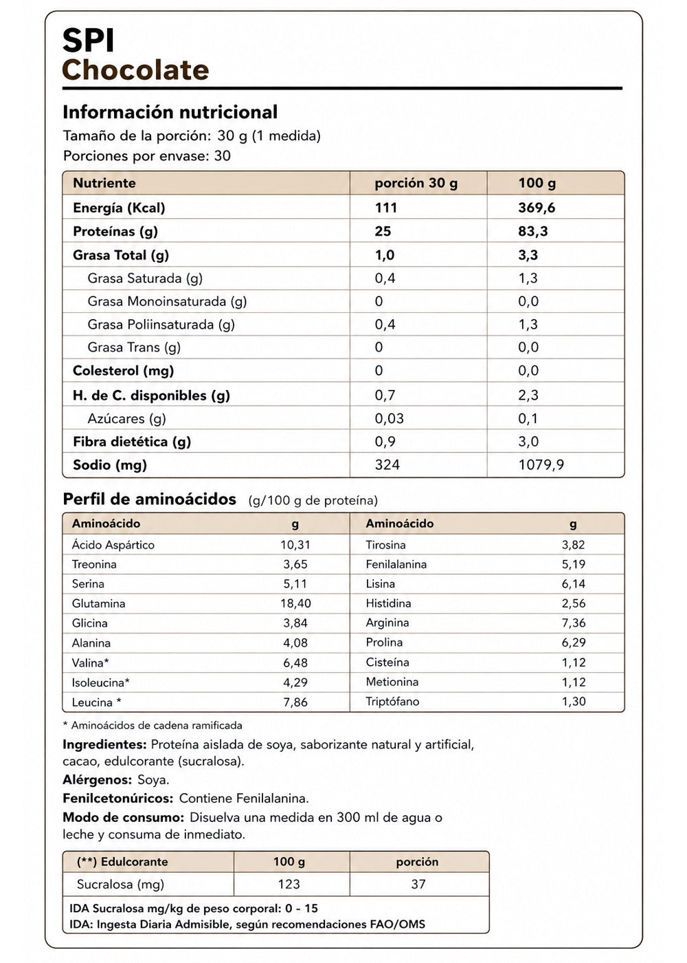 Proteína Aislada de Soya SPI Chocolate 900g – 25g de Proteína (30 porciones) – Maese