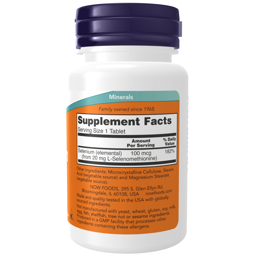 Selenio 100mcg 100 Tabletas (3,3 meses) - Now Foods-Vitaminas-Mercado Silvestre