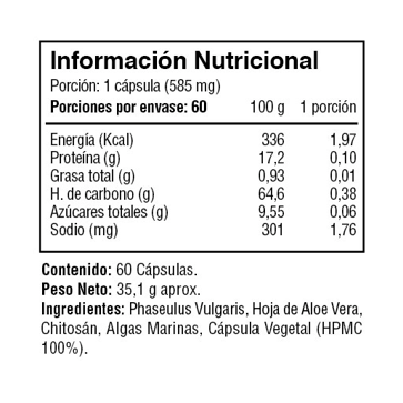 Siluet Line 580mg (Phaseulus Vulgaris + Aloe Vera + Chitosán + Algas Marinas) 60 Cápsulas (2 meses) - Fuente Vital