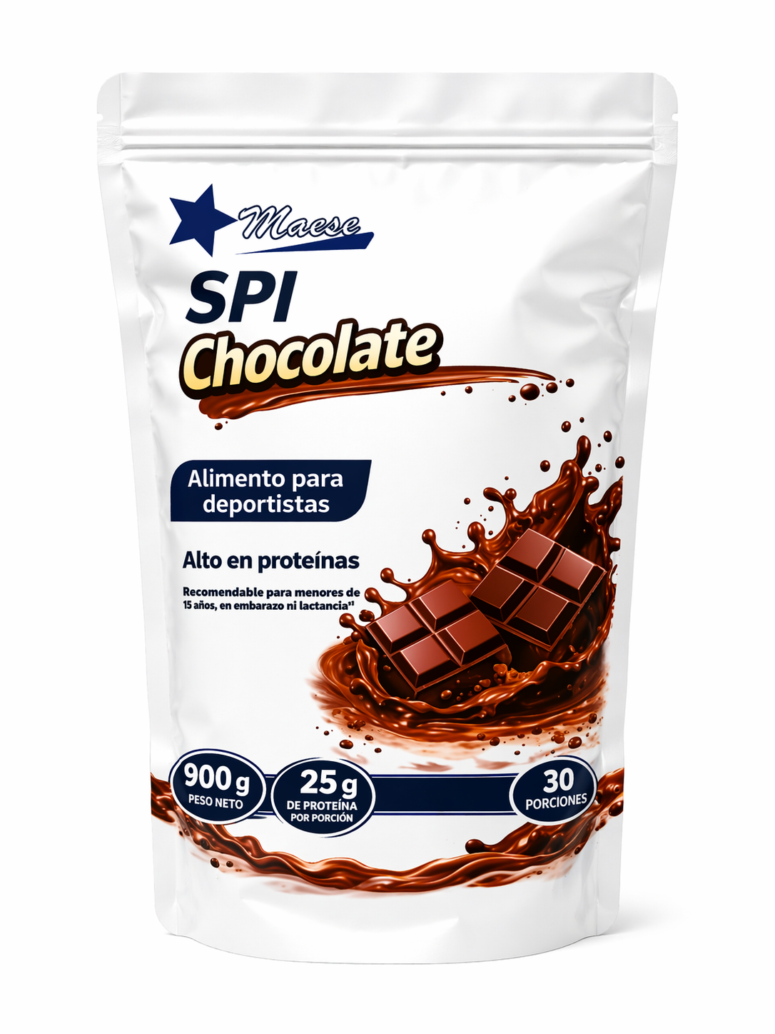 Proteína Aislada de Soya SPI Chocolate 900g – 25g de Proteína (30 porciones) – Maese