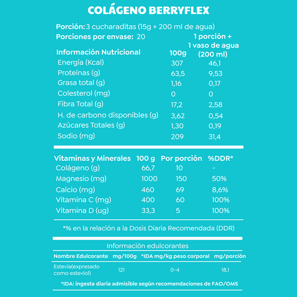 Colágeno Hidrolizado BerryFlex Sin Azúcar 300gr - Cáscara Foods-Vitaminas-Mercado Silvestre