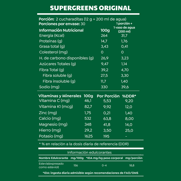 Batido SuperGreens Sin Azúcar 360gr - Cáscara Foods-Vitaminas-Mercado Silvestre