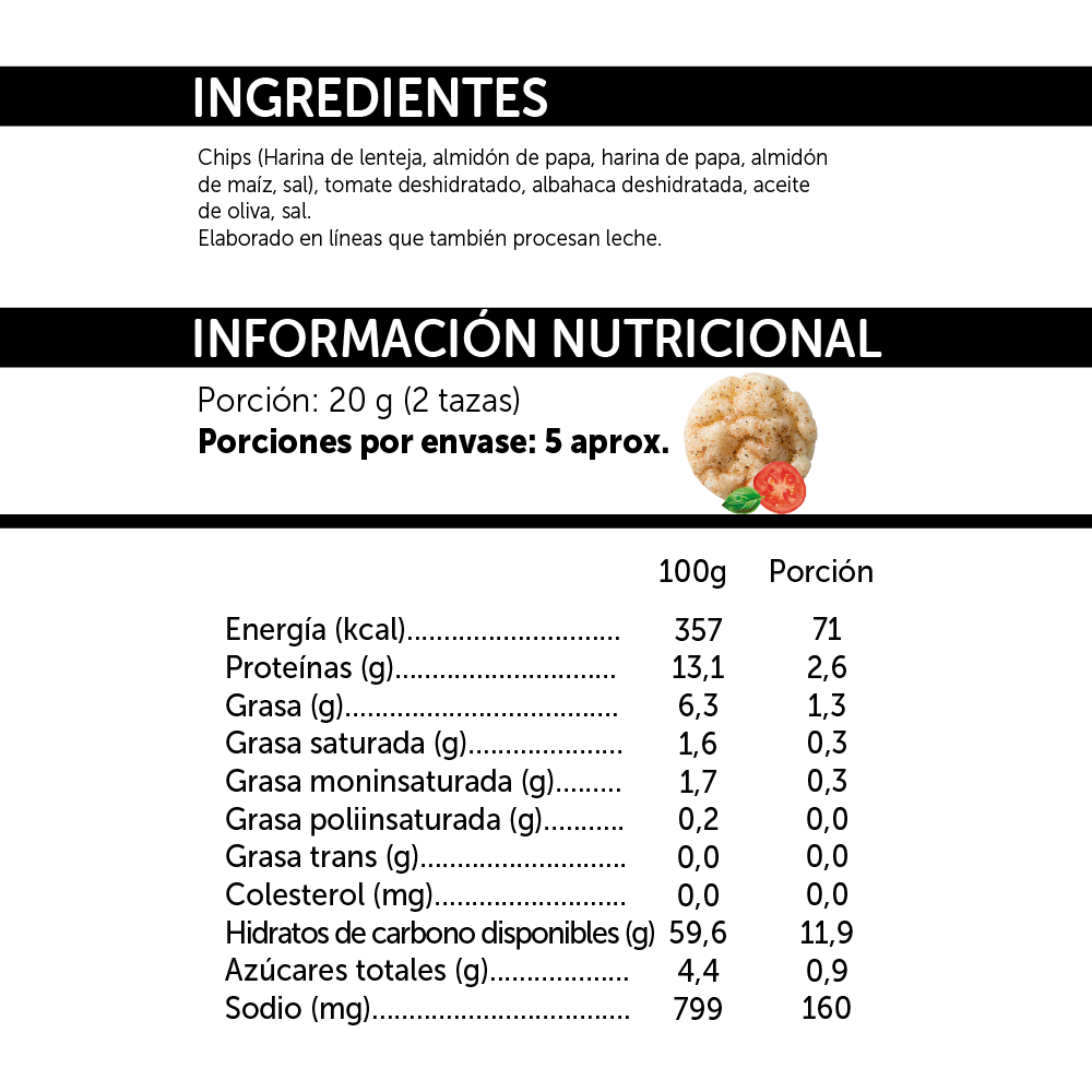 Popped Chips de Lentejas con Tomate y Albahaca Sin Gluten 98gr - Mizos-Snacks-Mercado Silvestre