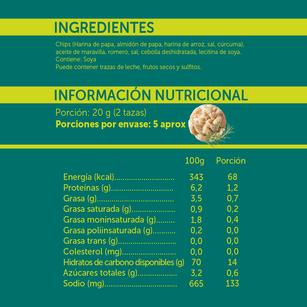 Popped Chips con Romero y Sal de Mar 105gr - Sin Gluten - Mizos