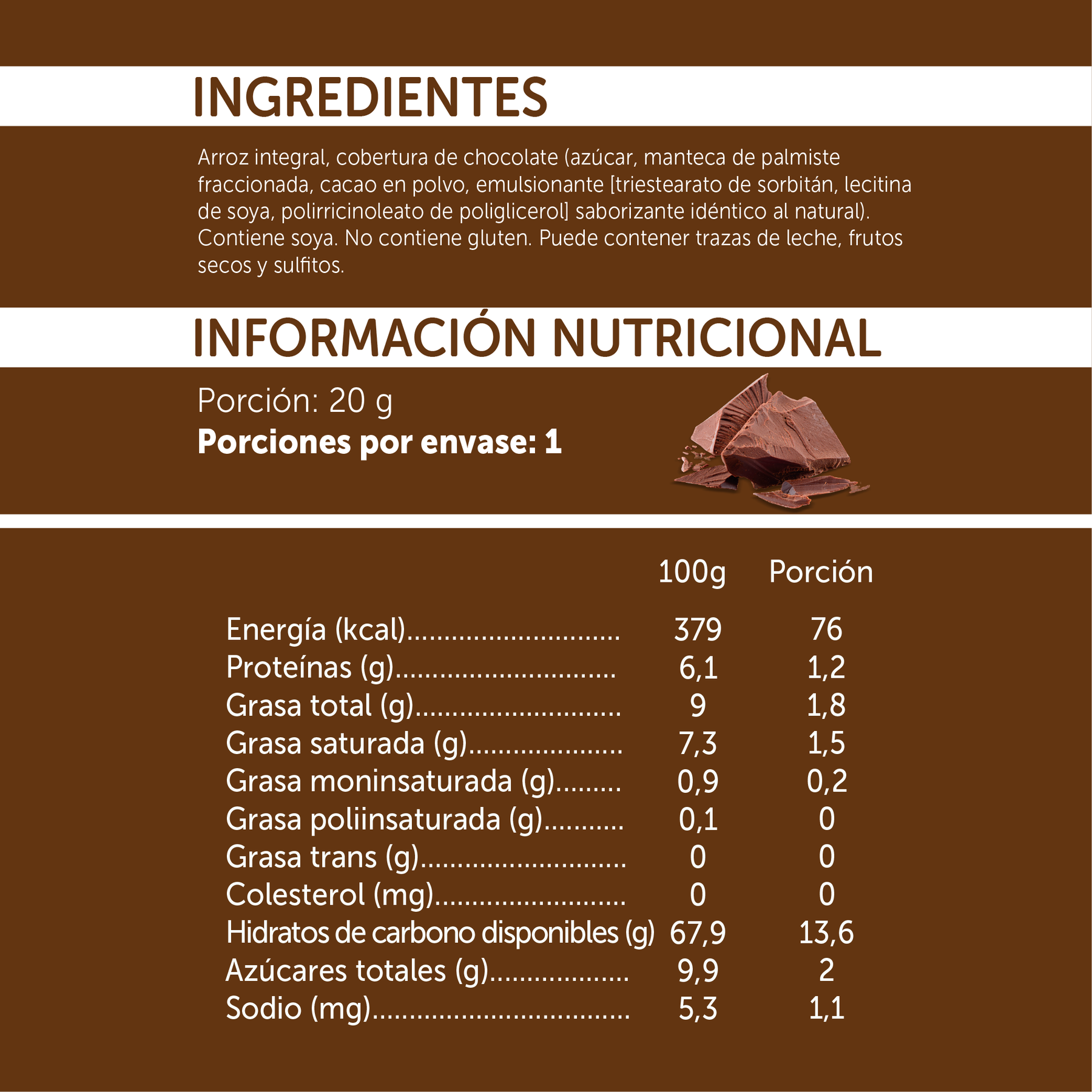 Galletitas de Arroz Integral Chocolate 20gr - Sin Gluten - Mizos