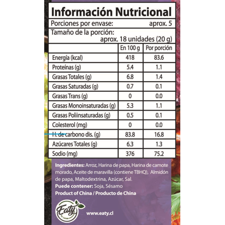 Chips de Arroz Camote Morado 100gr - Tasty Snax