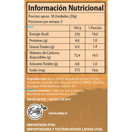 Chips de Arroz Zapallo 100gr - Tasty Snax