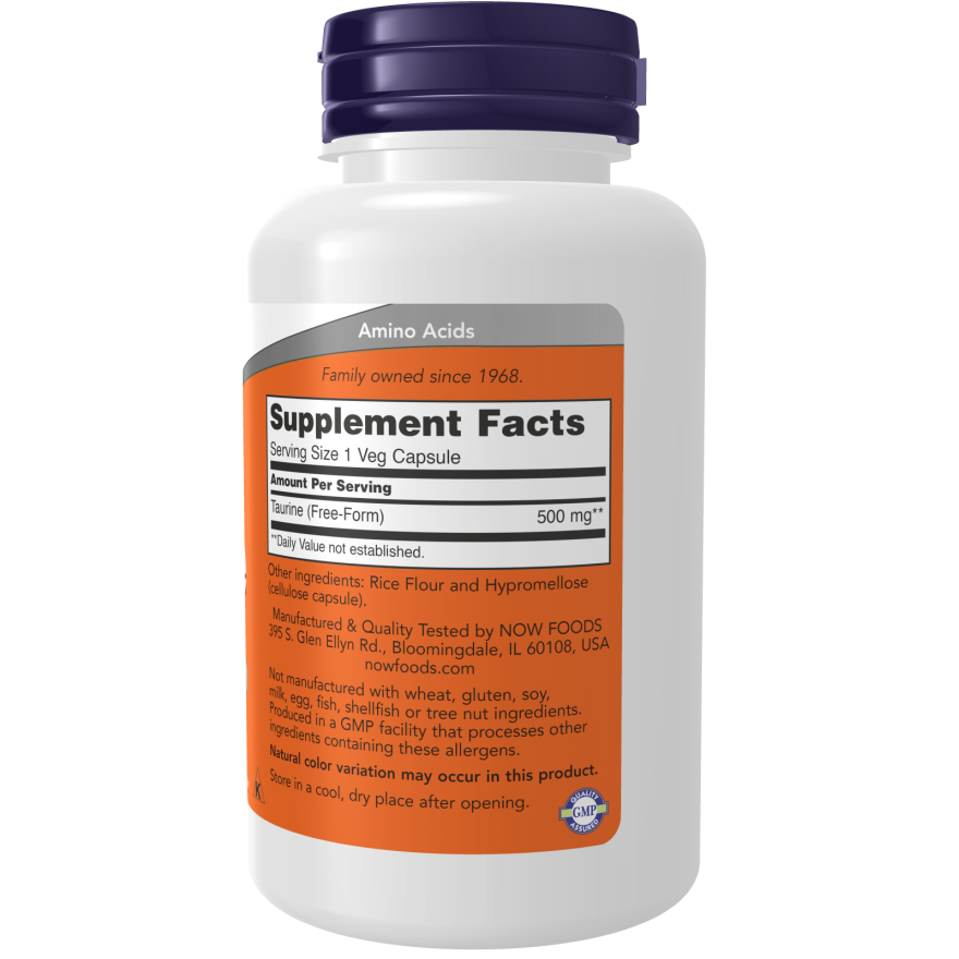 Taurina 500mg 100 Cápsulas Vegetales - Now Foods-Vitaminas-Mercado Silvestre