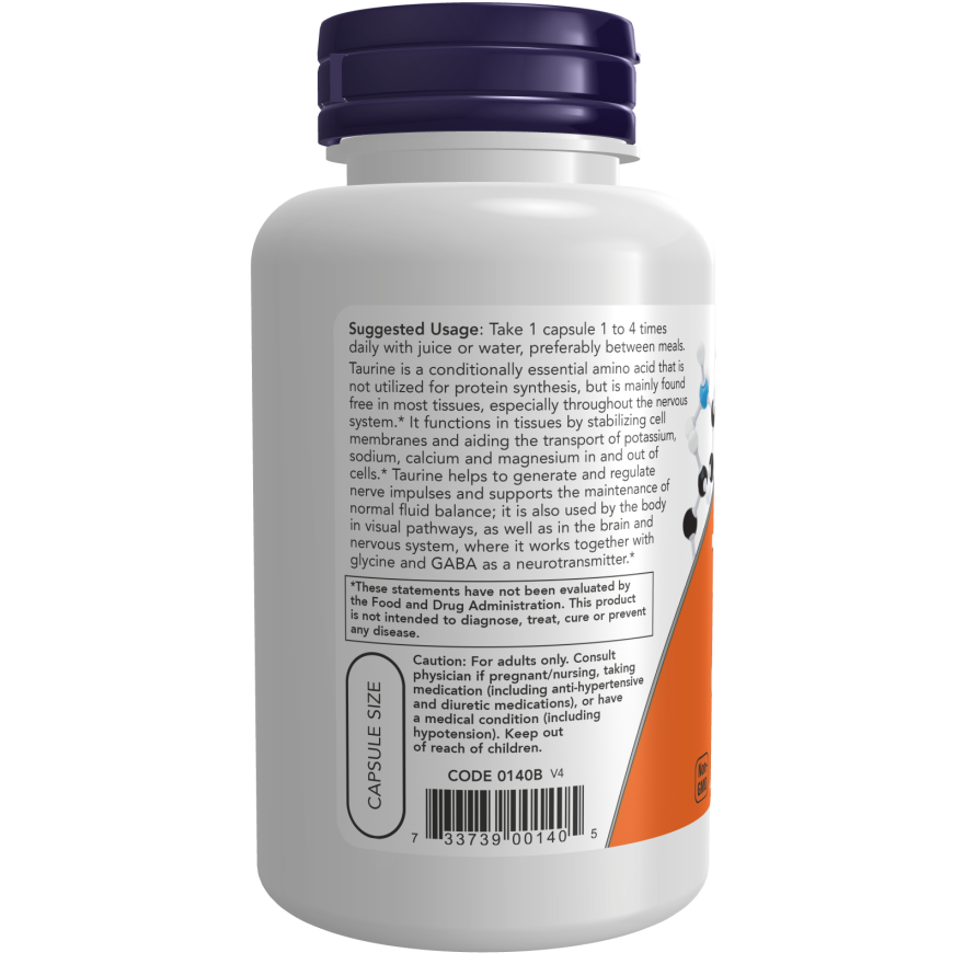 Taurina 500mg 100 Cápsulas Vegetales - Now Foods-Vitaminas-Mercado Silvestre