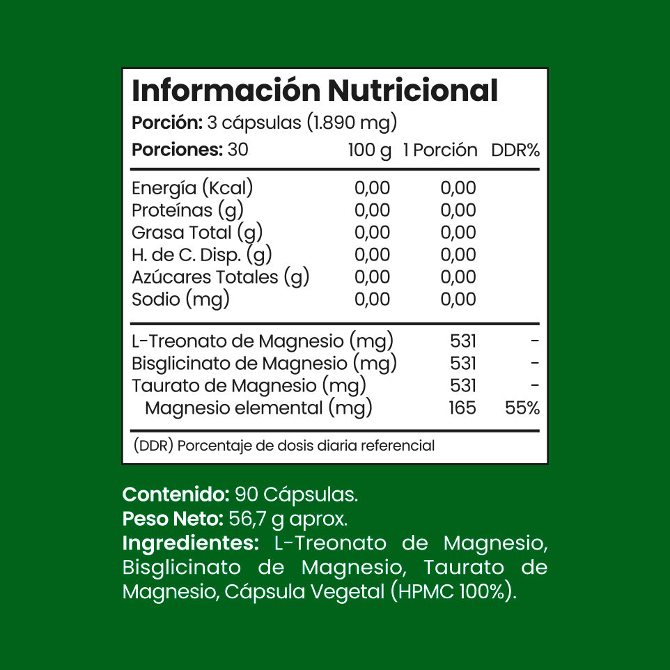 Triple Magnesio (L-Treonato + Bisglicinato + Taurato) – 90 Cápsulas Vegetales (1 mes) – Fuente Vital