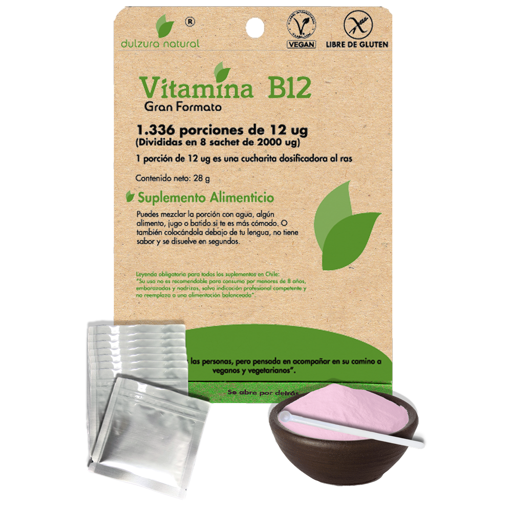 Vitamina B12 12ug por porción – 1336 porciones – 8 sachets de 2000ug – Dulzura Natural