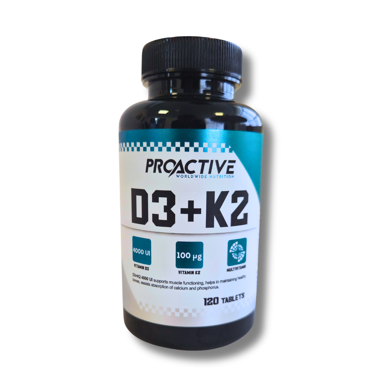 Vitamina D3 (4000 UI) + K2 MK-7 (100 mcg) – 120 Tabletas (4 meses) - Proactive