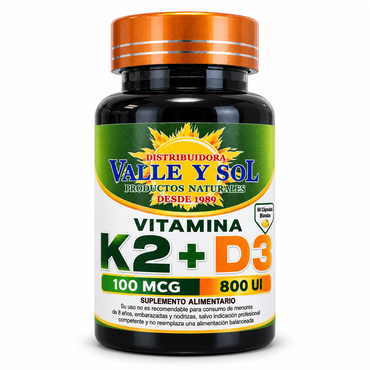 Vitamina K2 100mcg + D3 800 UI 60 Cápsulas Blandas (2 meses) - Valle y Sol
