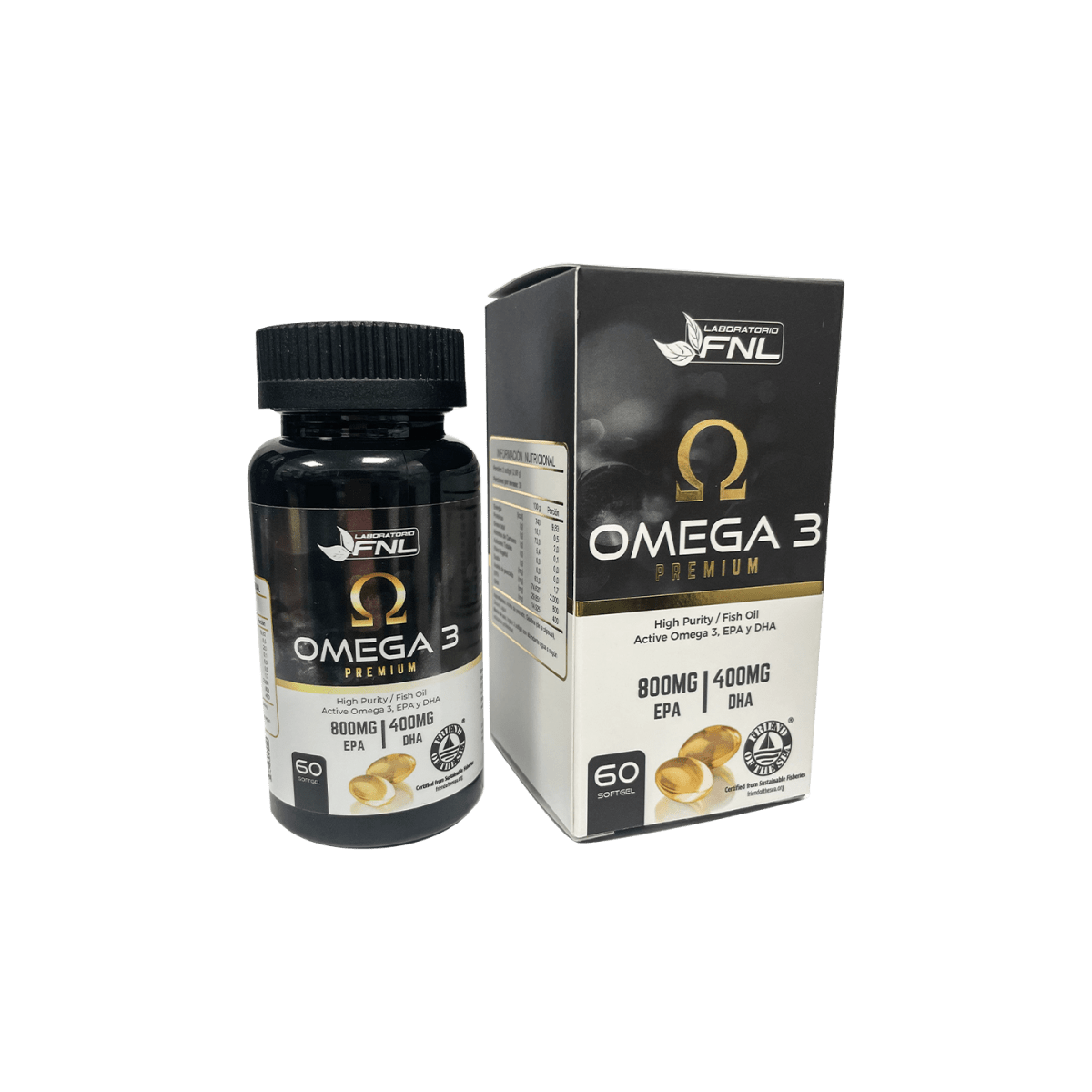 Omega 3 Premium 800mg EPA | 400mg DHA 60 Cápsulas Softgel (1 mes) - FNL-Vitaminas-Mercado Silvestre