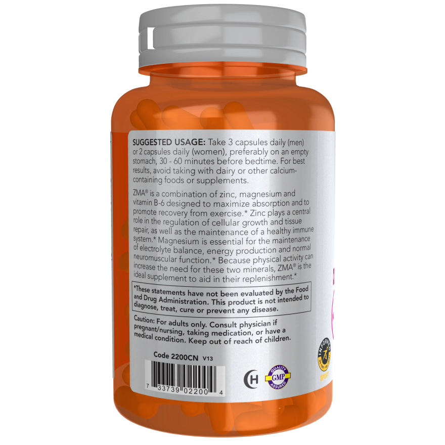 ZMA (Zinc, Magnesio, Vit B6) 90 Cápsulas Vegetales (1,5 meses) - Now Foods-Vitaminas-Mercado Silvestre