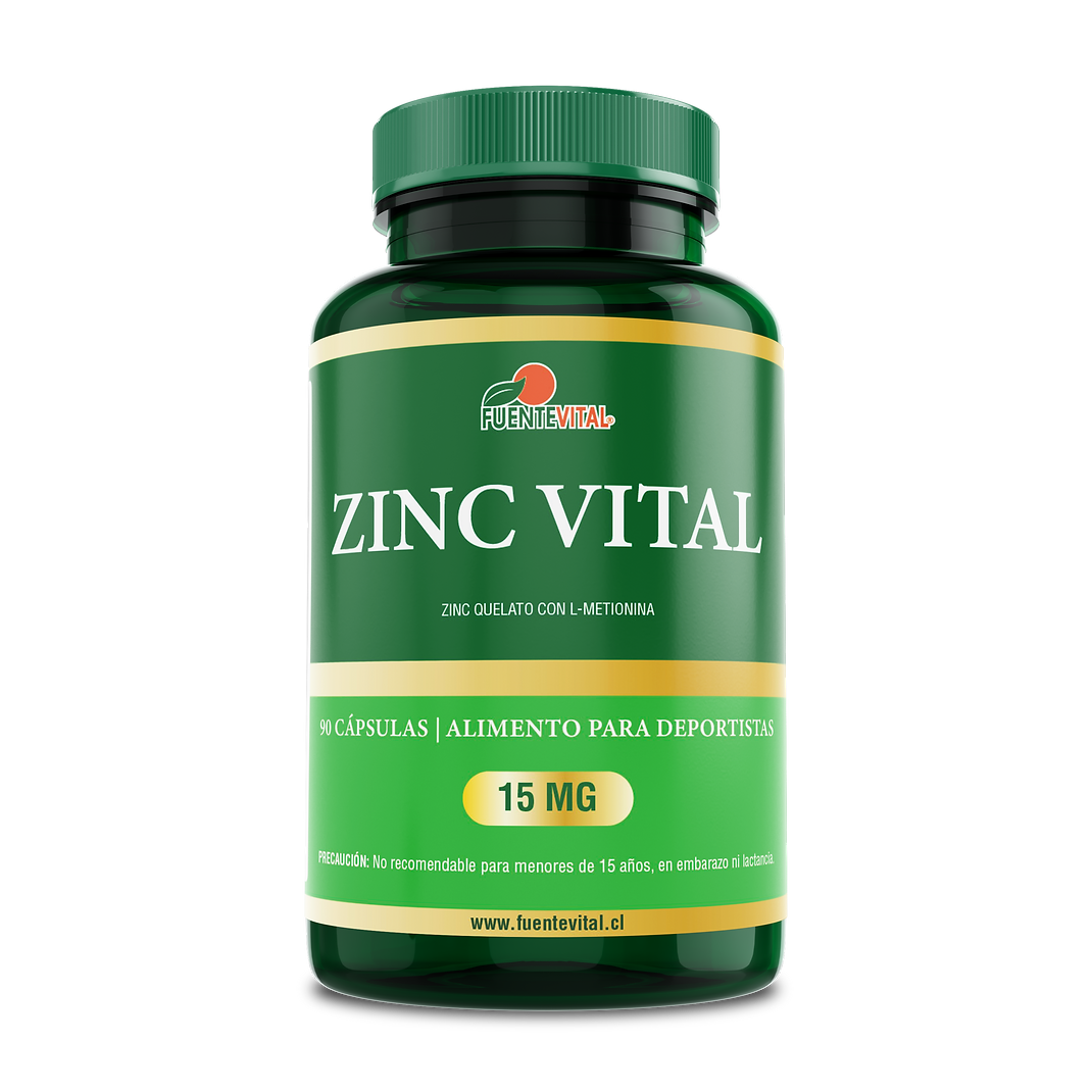 Zinc Vital 15mg (Zinc Quelato Bisglicinato + L-Metionina) 90 Cápsulas Vegetales (3 meses) - Fuente Vital
