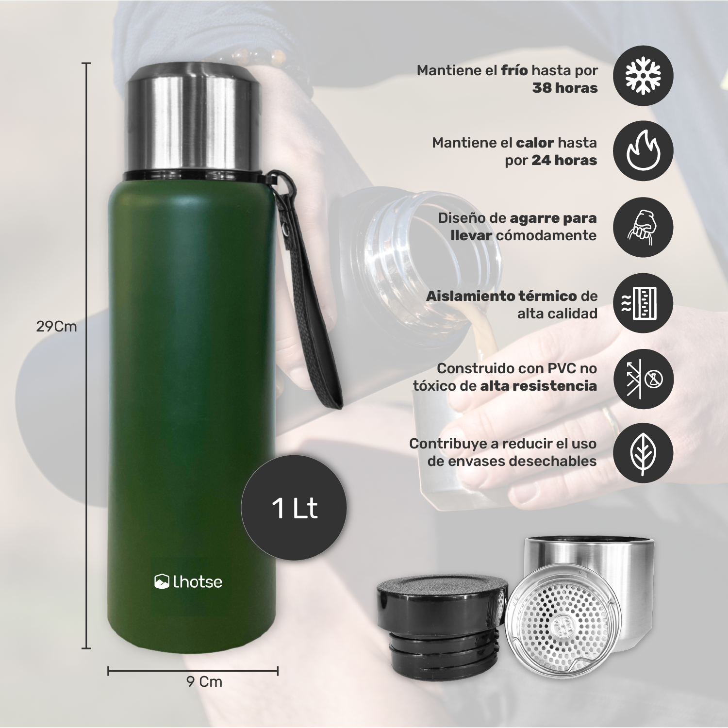 Termo Patagón 1 Lt Verde - Lhotse-Hogar-Mercado Silvestre