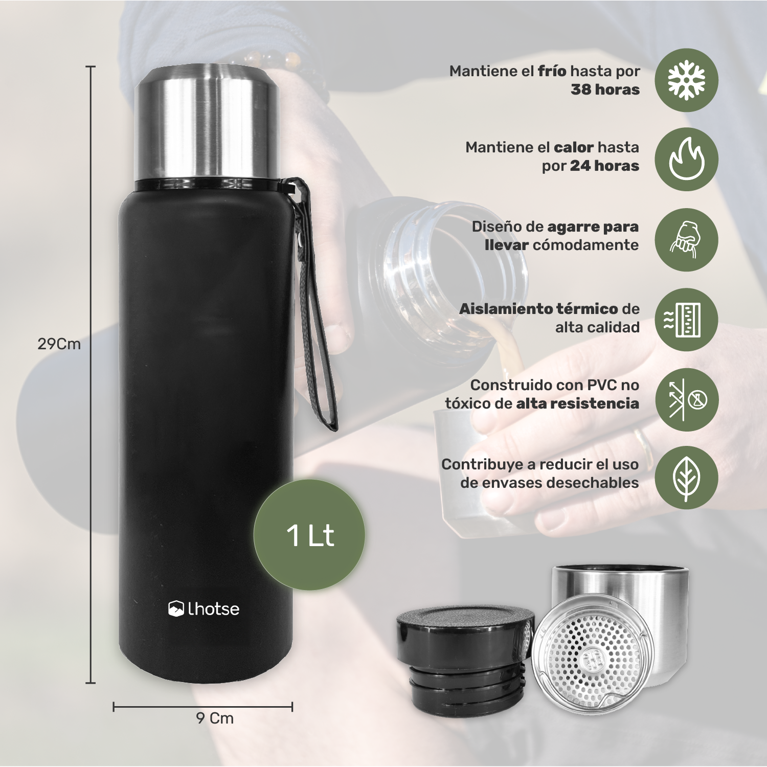 Termo Patagón 1 Lt Negro - Lhotse-Hogar-Mercado Silvestre