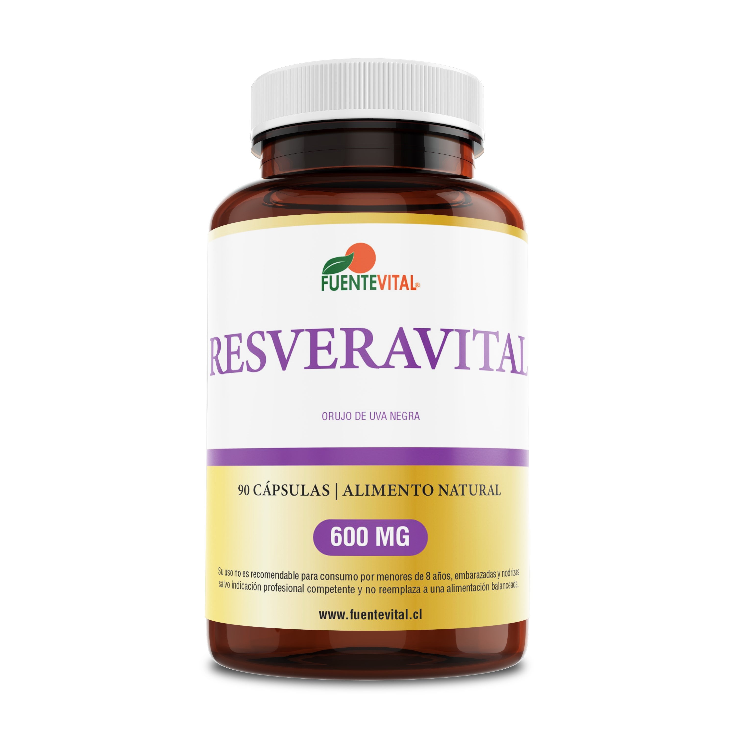 Resveravital (Resveratrol) – Orujo de Uva Negra 500mg – 90 Cápsulas Vegetales (3 meses) – Fuente Vital