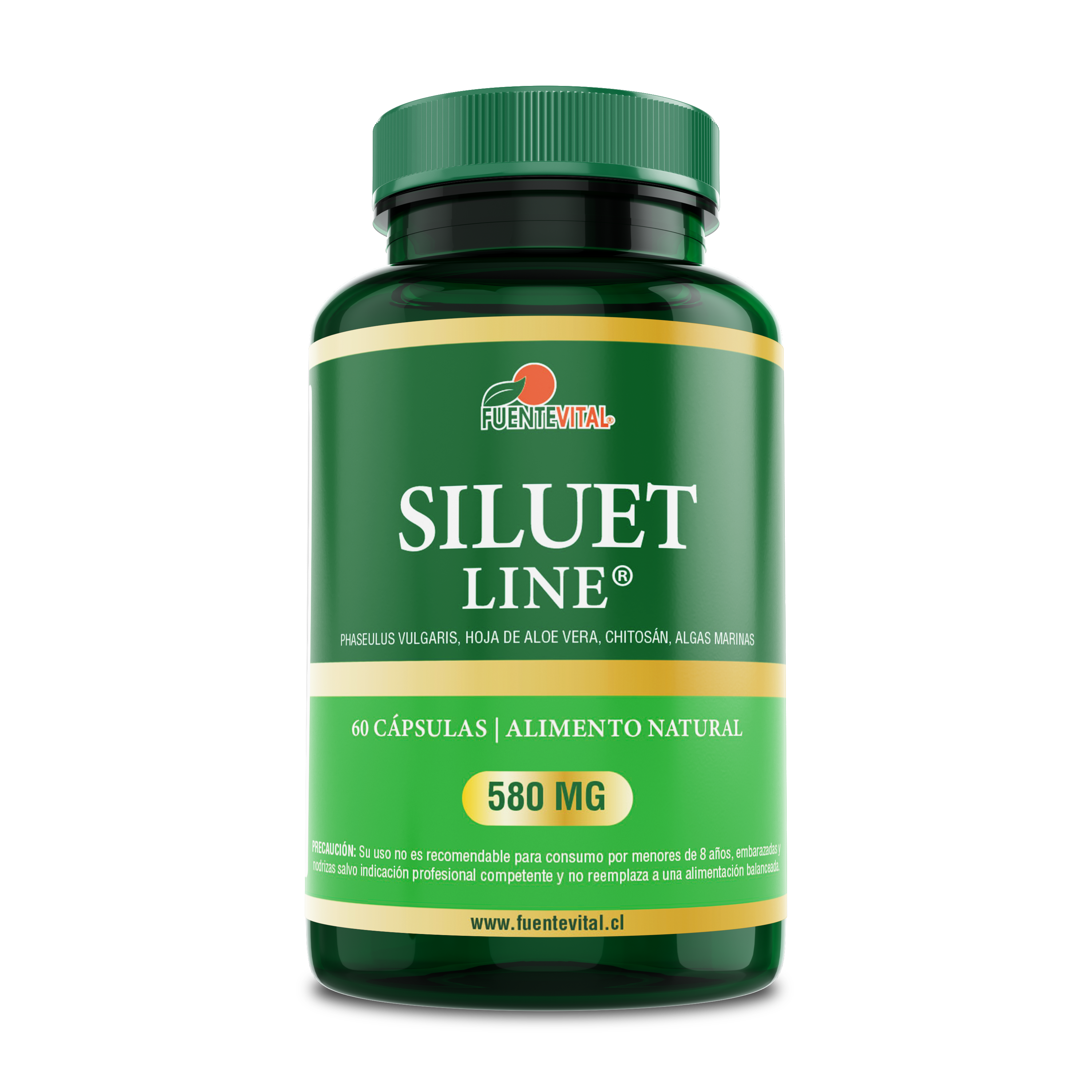 Siluet Line 580mg (Phaseulus Vulgaris + Aloe Vera + Chitosán + Algas Marinas) 60 Cápsulas (2 meses) - Fuente Vital