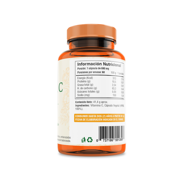 Vitamina C Micropulverizada 60 Cápsulas (2 meses) - Fuente Vital-Vitaminas-Mercado Silvestre