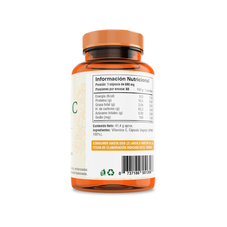 Vitamina C Micropulverizada 60 Cápsulas (2 meses) - Fuente Vital