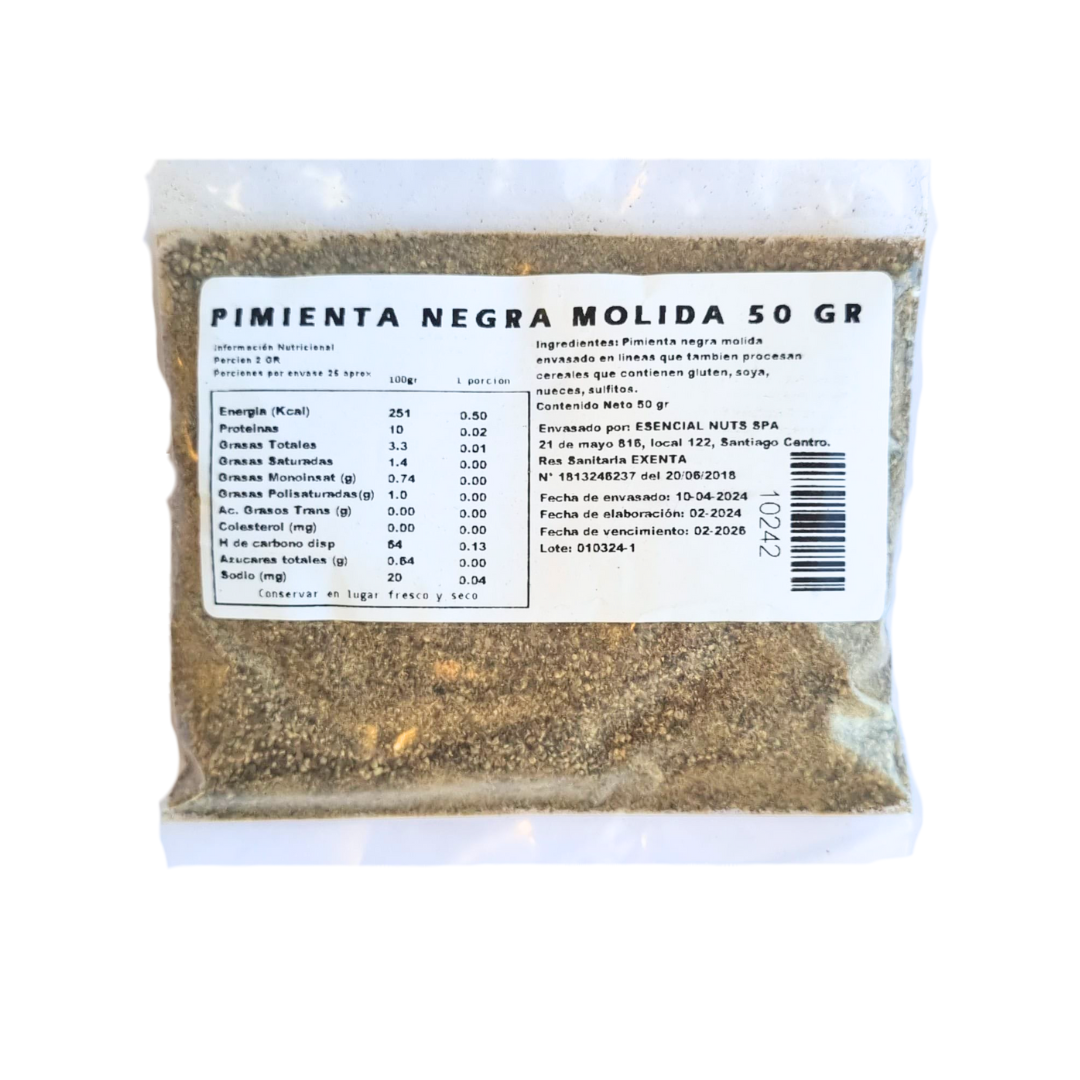 Pimienta Negra Molida 50gr - Esencial Nuts-Especias y Condimentos-Mercado Silvestre