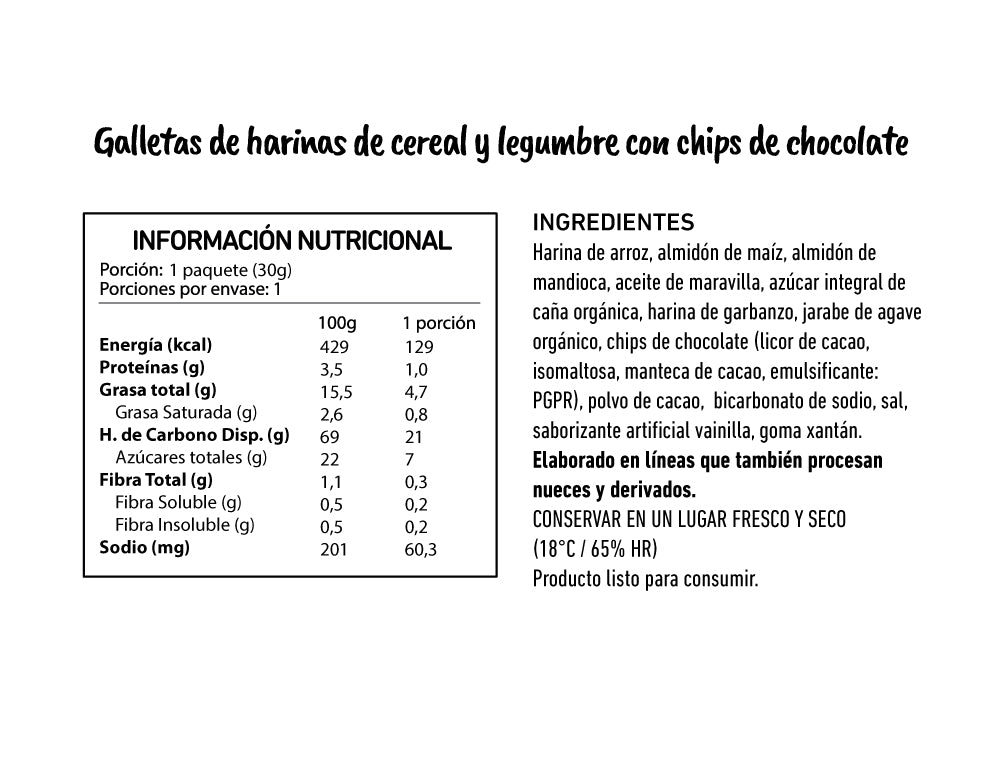 Galletas Choco Chips 30gr - Sin Gluten - Eat Clever