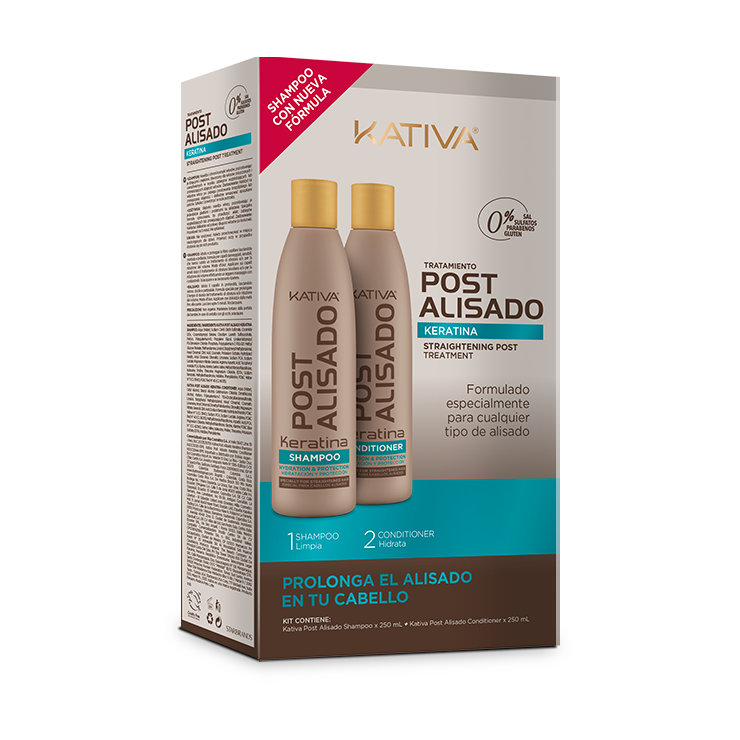 Kit Post Alisado Keratina Shampoo 250ml + Acondicionador 250ml - Kativa-Belleza Natural-Mercado Silvestre