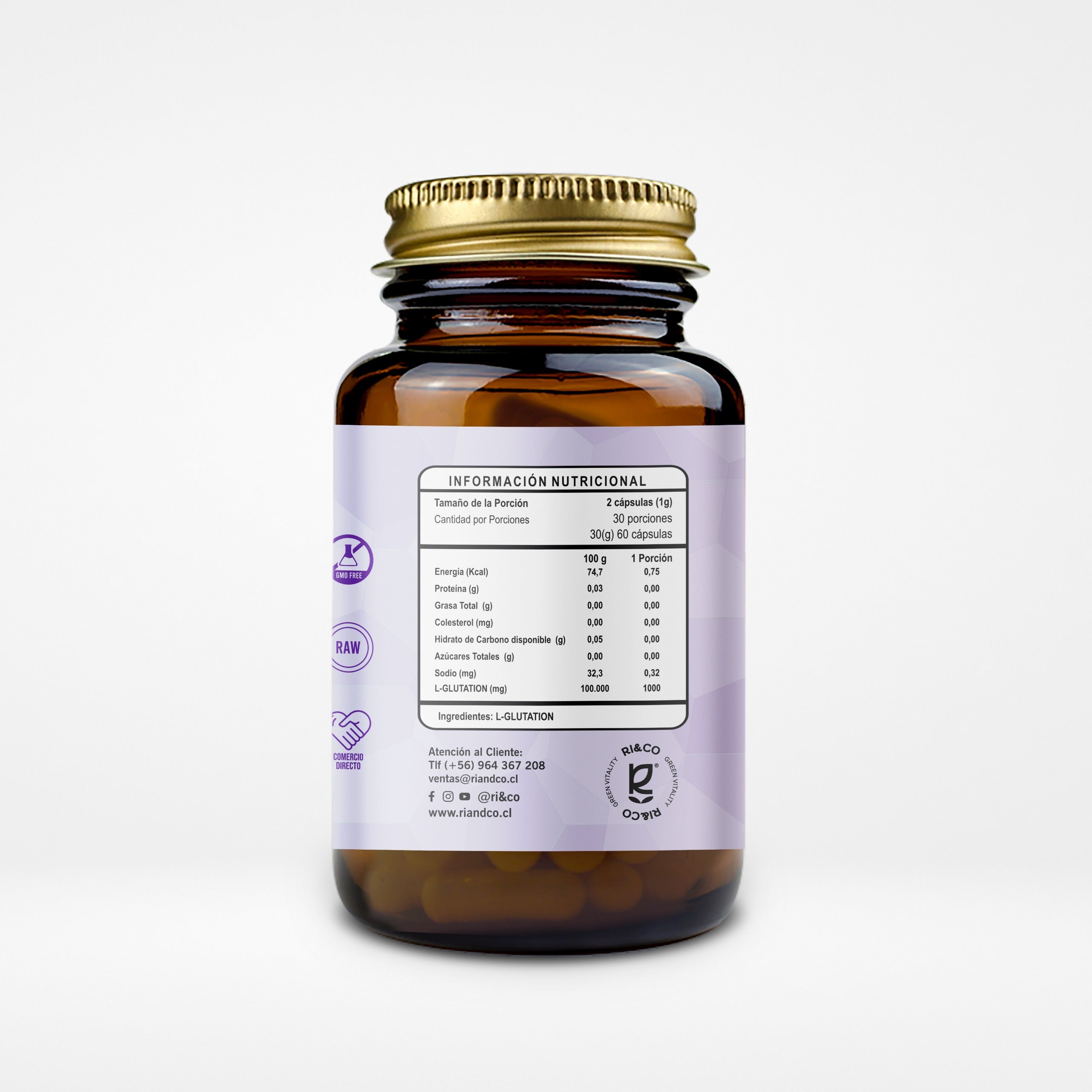 L-Glutathione 500mg – Antioxidante Maestro y Protección Celular | 60 Cápsulas Vegetales (1 Mes) – RI&CO