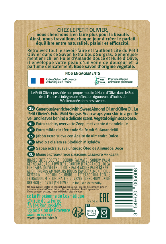 Jabón Sólido Grande Extra Suave Almendra Dulce 250gr - Le Petit Olivier