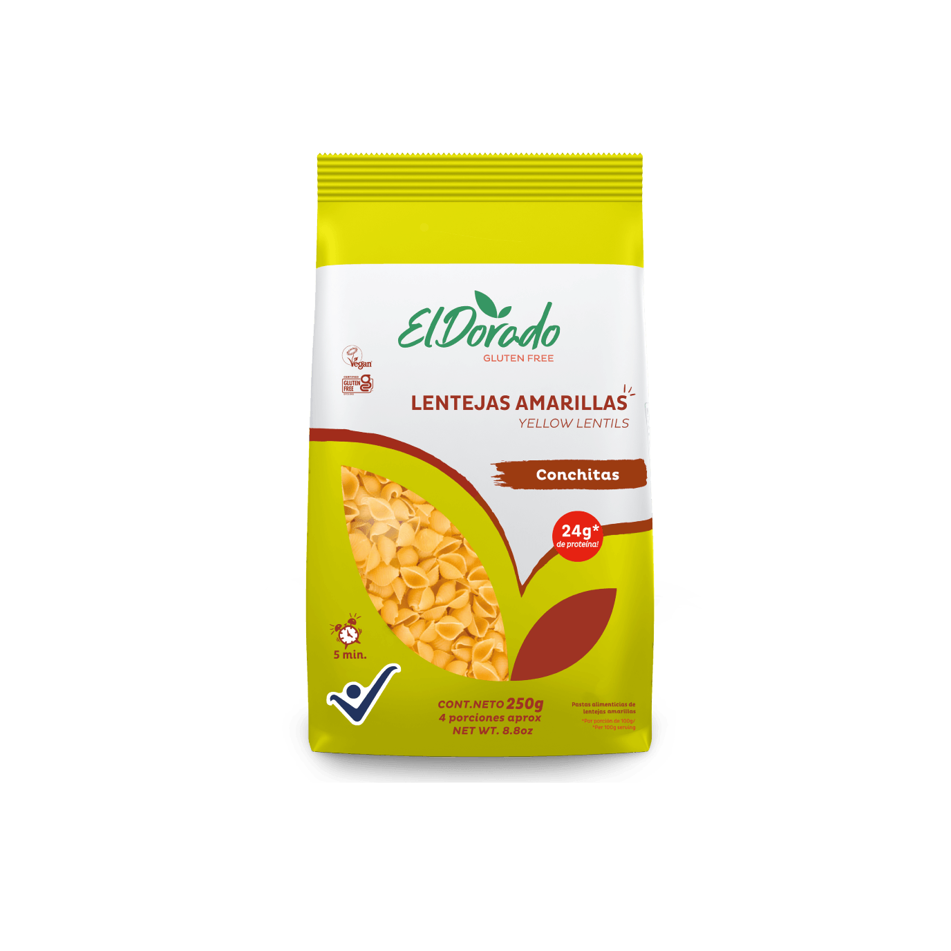 Pasta de Lentejas Amarillas Conchitas Sin Gluten 250gr - El Dorado-Arroz y Granos-Mercado Silvestre