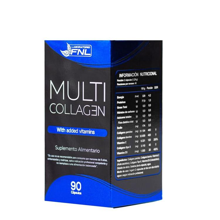 Multi Collagen (Colágeno Porcino + Bovino + Tipo II + Vit C y D3) 90 Cápsulas (1,5 meses) - FNL
