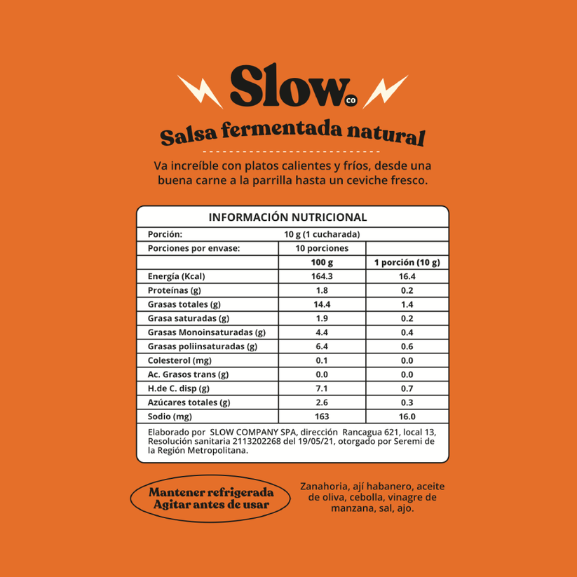 Slow Ají Habanero y Zanahoria Salsa Fermentada 100ml - Slow Company