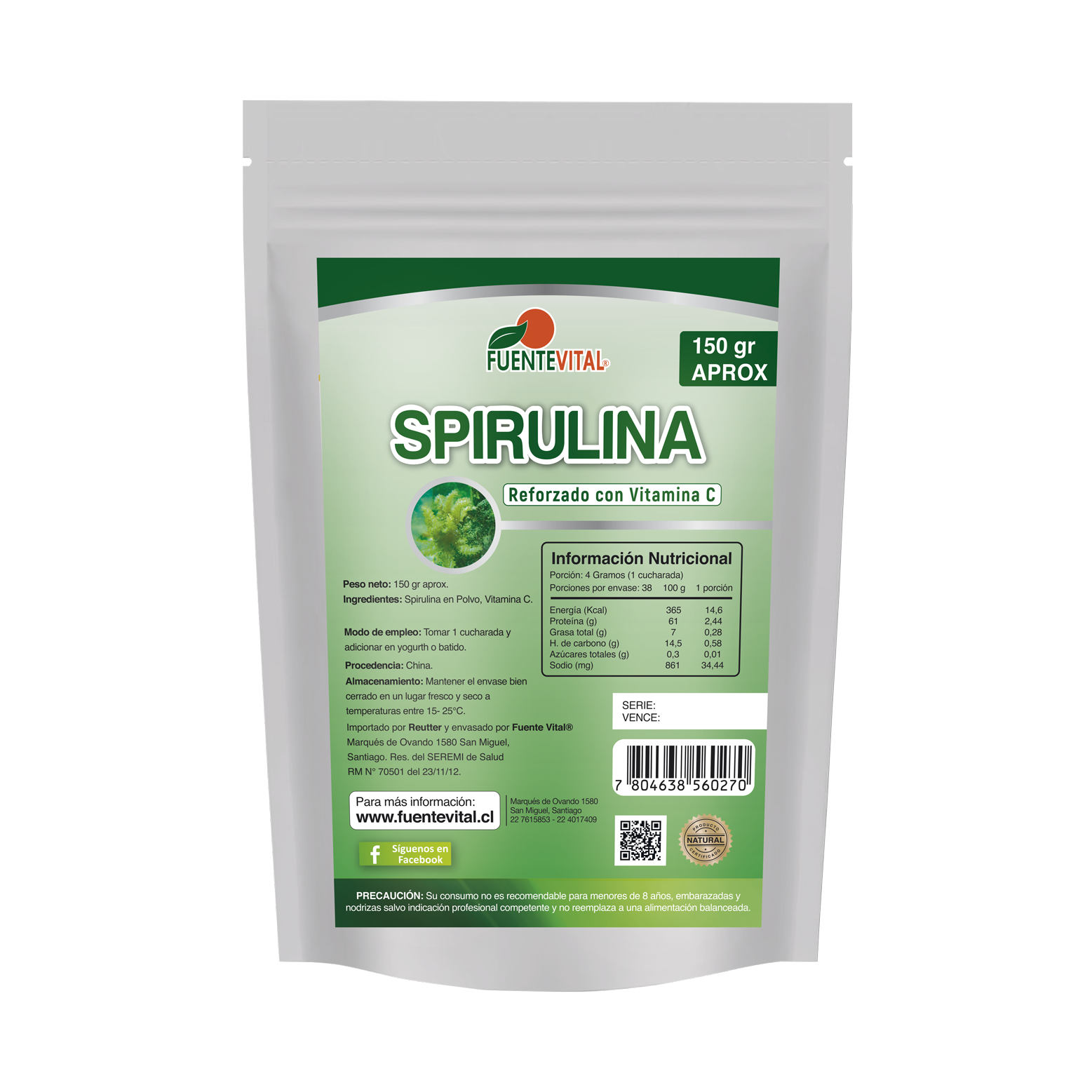Spirulina en Polvo con Vitamina C 150gr - Fuente Vital-Especias y Condimentos-Mercado Silvestre
