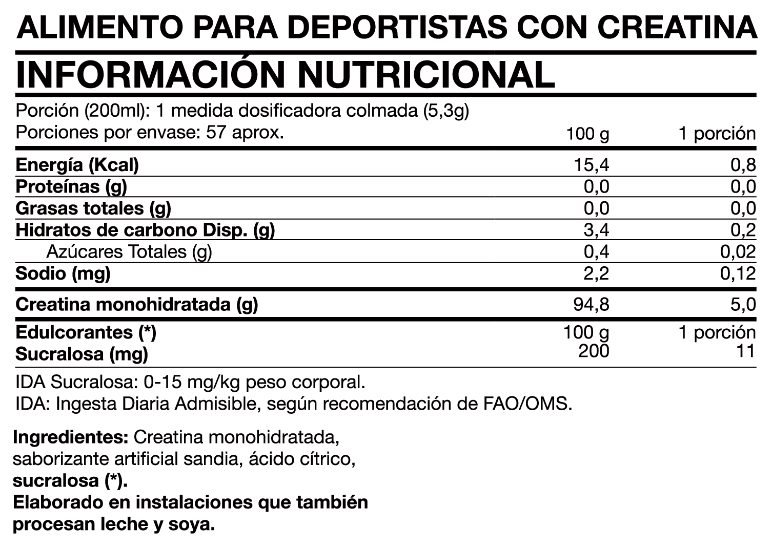 Creatina Monohidratada 300g (57 porciones) – Watermelon Ice Pops - Tasty Creatine - Foodtech