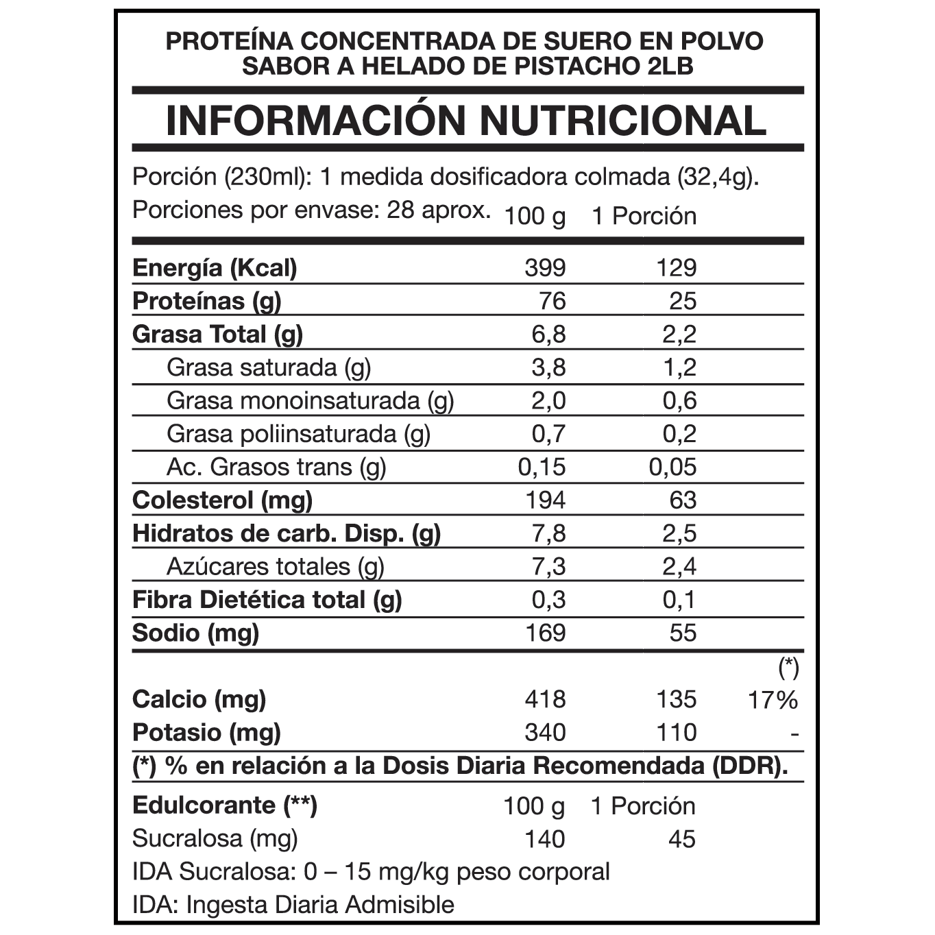 Tasty Protein 100% Whey Pistachio Ice Cream 2lb (28 porciones) - Sin Azúcar Añadida - Foodtech