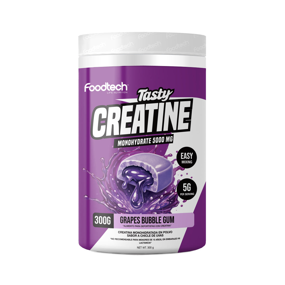 Creatina Monohidratada 300g (57 porciones) – Grapes Bubble Gum - Tasty Creatine - Foodtech
