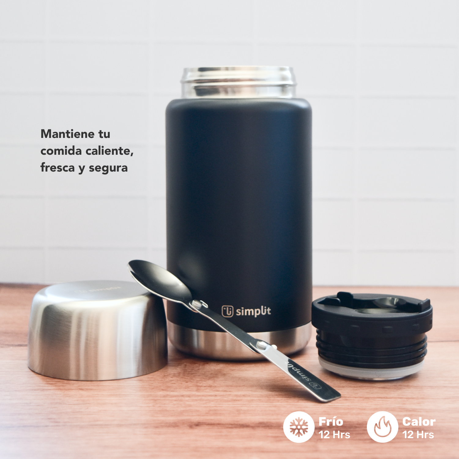 Termo de Comida Insulado Acero Inox 750 ml Negro - Simplit-Hogar-Mercado Silvestre