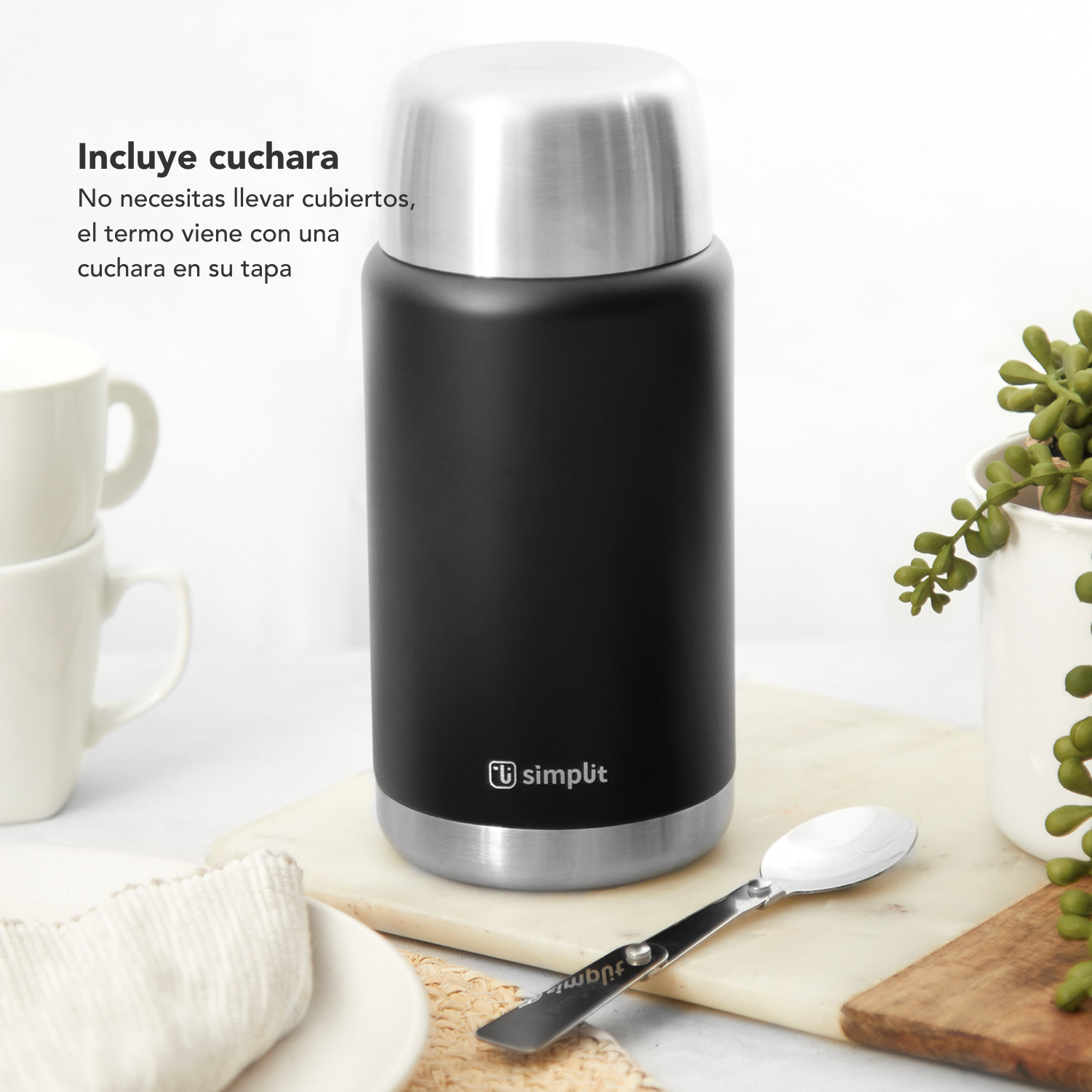 Termo de Comida Insulado Acero Inox 750 ml Negro - Simplit-Hogar-Mercado Silvestre